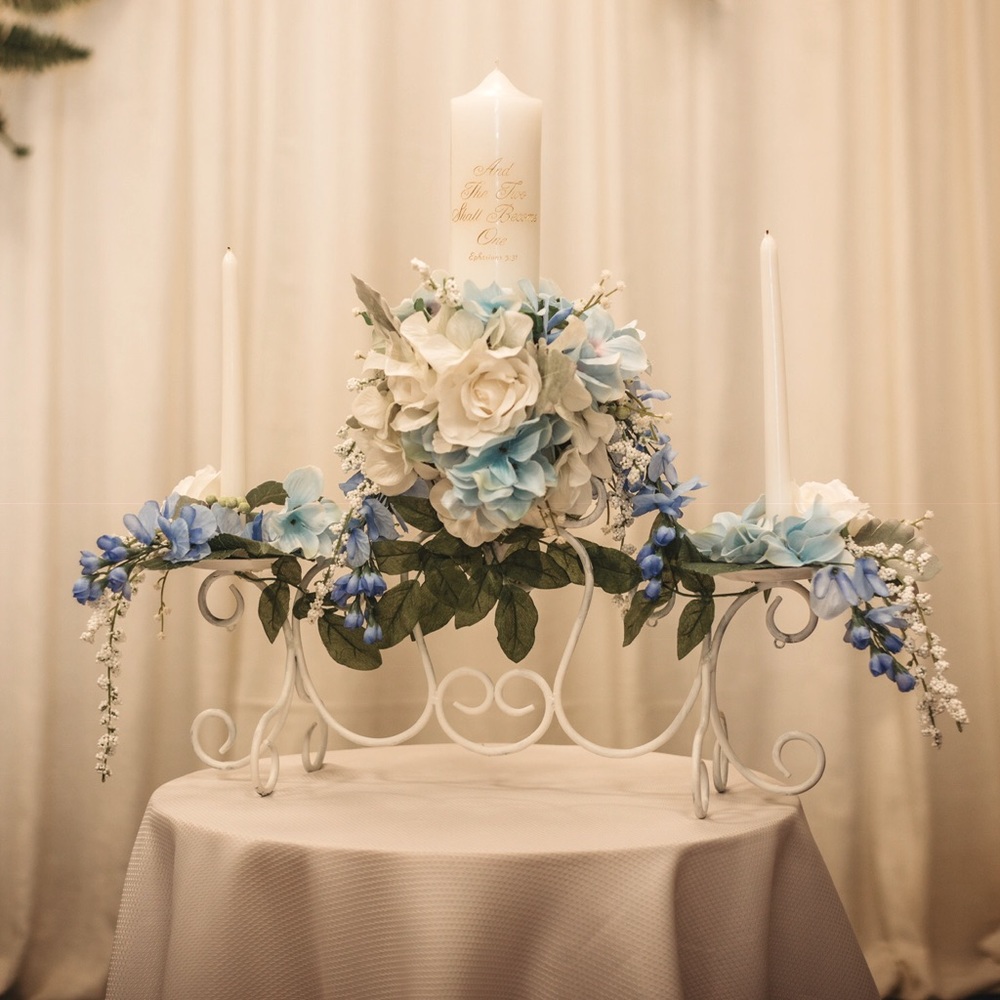 Blue floral unity candle holder